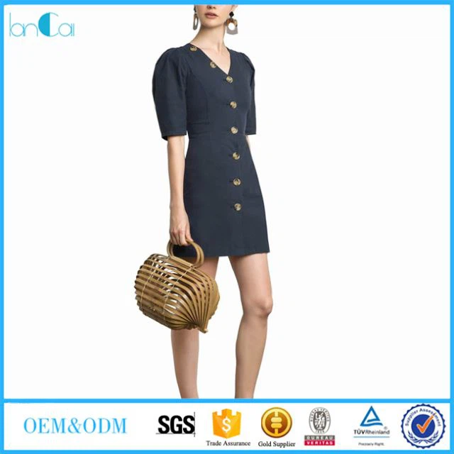 Navy Blue Linen Shift Dress