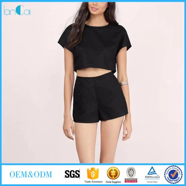 Summer Fashion Women Black Linen Crop Top